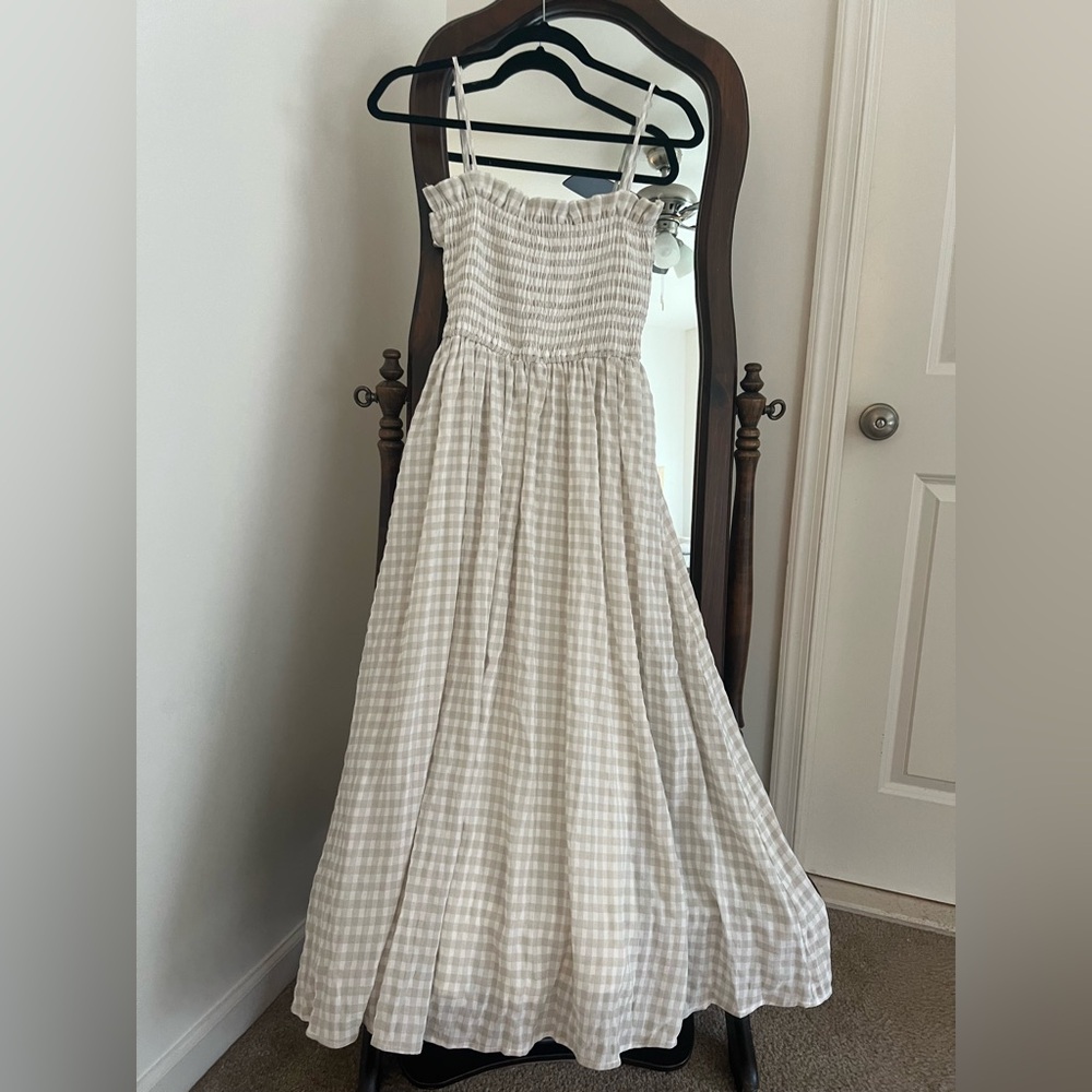 Maternity Open Back Gingham Maxi Dress Size S